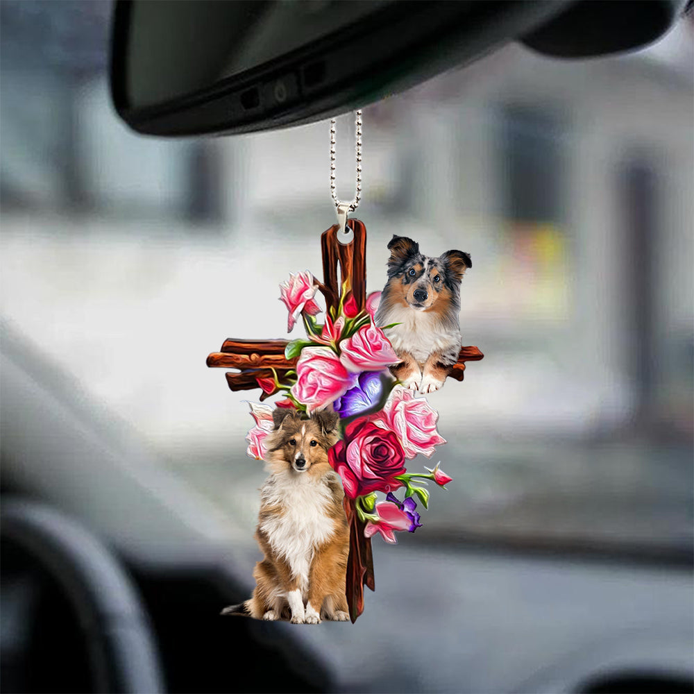 Shetland Sheepdog Roses and Jesus Ornament - Dog Ornaments - Gift For Dog Mom, Dog Lover, Dog Owner