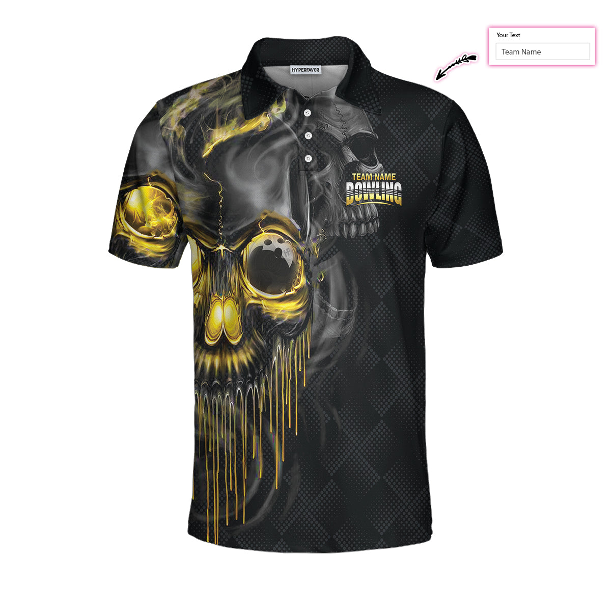 Shut Up And Bowl Golden Skull Custom Name Polo Shirt, Black Skull Bowling Shirt With Sayings, Personalized Bowling Gift - Perfect Gift For Men, Bowlers