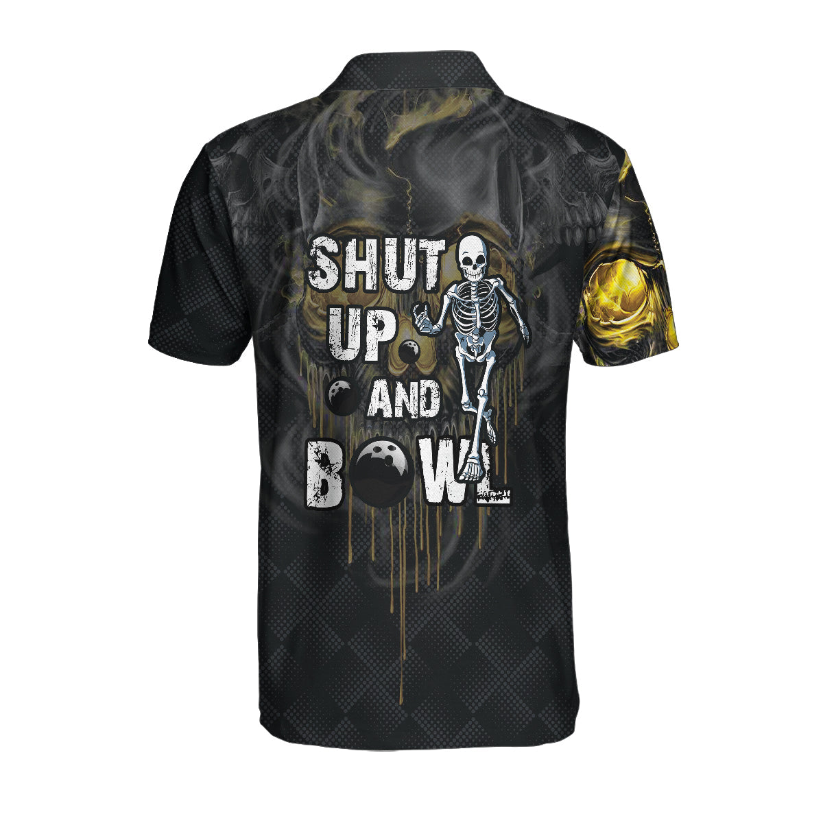 Shut Up And Bowl Golden Skull Custom Name Polo Shirt, Black Skull Bowling Shirt With Sayings, Personalized Bowling Gift - Perfect Gift For Men, Bowlers