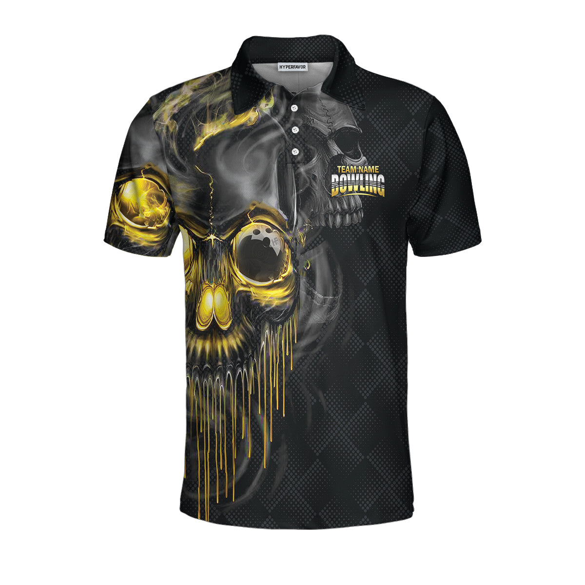 Shut Up And Bowl Golden Skull Custom Name Polo Shirt, Black Skull Bowling Shirt With Sayings, Personalized Bowling Gift - Perfect Gift For Men, Bowlers