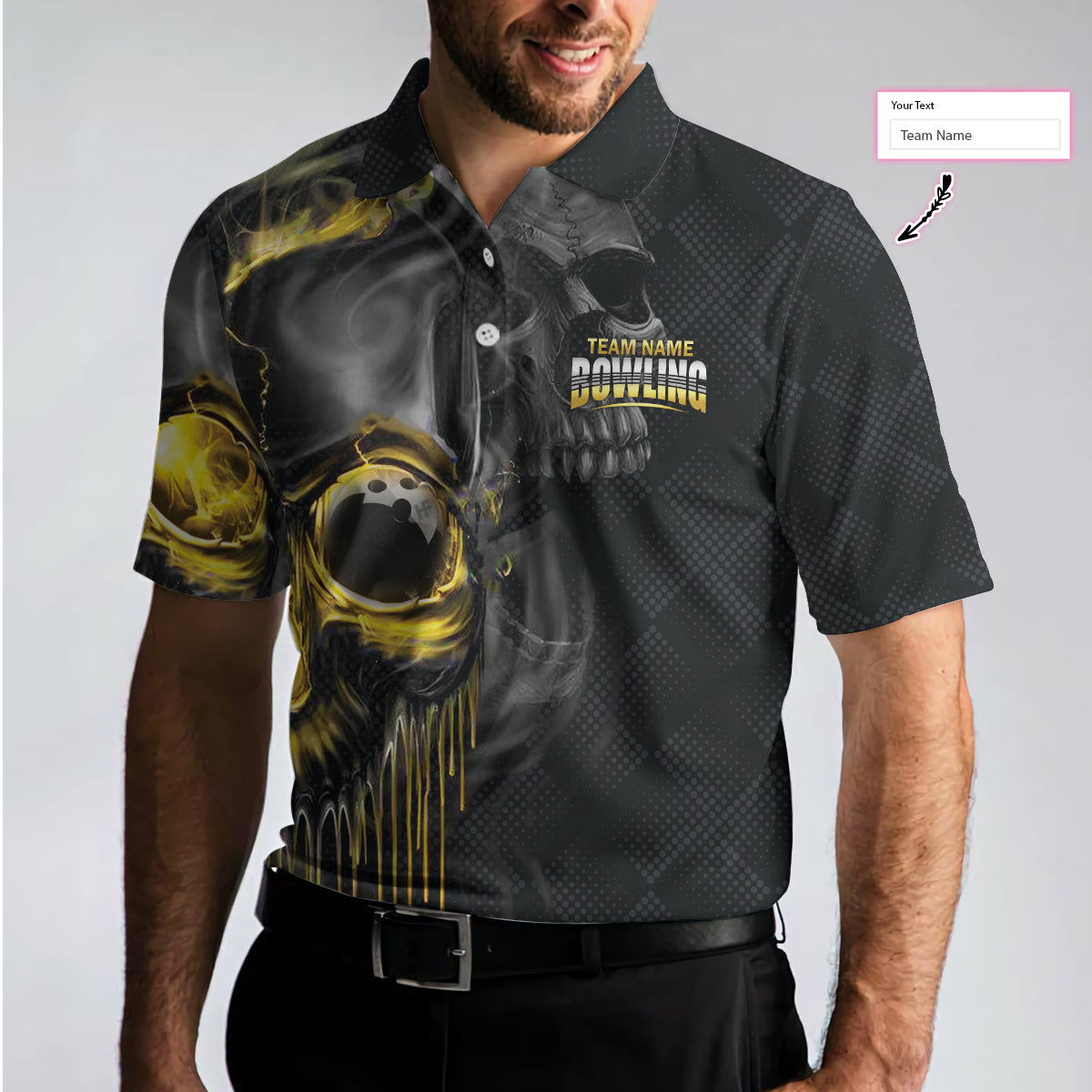 Shut Up And Bowl Golden Skull Custom Name Polo Shirt, Black Skull Bowling Shirt With Sayings, Personalized Bowling Gift - Perfect Gift For Men, Bowlers
