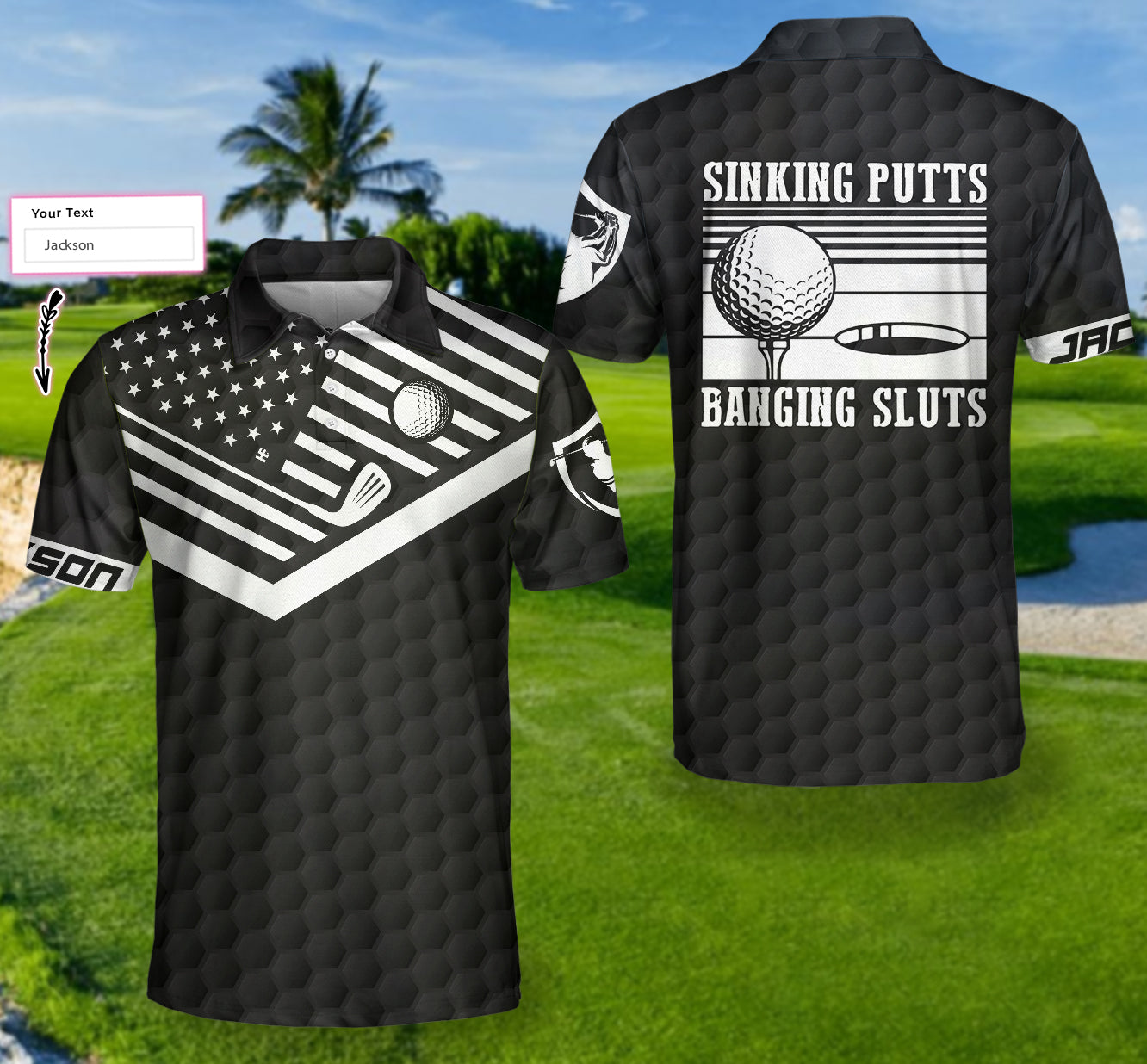 Golf Custom Name Polo Shirt, Sinking Putts Banging Sluts Custom Polo Shirt, Personalized Black Golf Pattern Shirt- Perfect Gift For Men, Golfers
