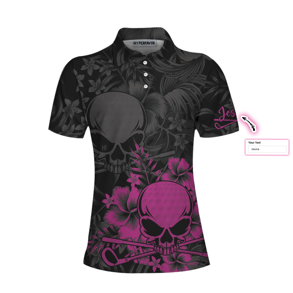 Skull Girl Flower Pattern Custom Name Women Polo Shirt, Skull Girl Flower Pattern Custom Golf Shirt - Perfect Gift For Ladies, Women