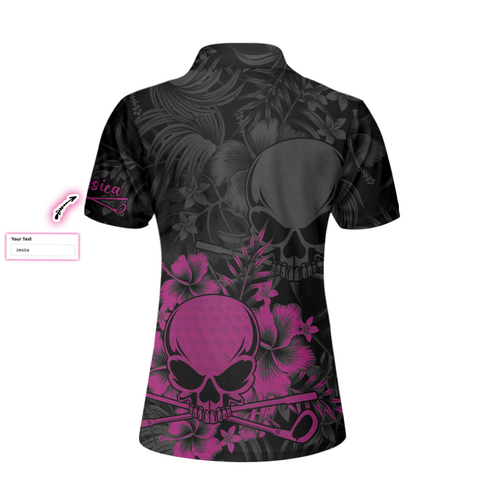 Skull Girl Flower Pattern Custom Name Women Polo Shirt, Skull Girl Flower Pattern Custom Golf Shirt - Perfect Gift For Ladies, Women