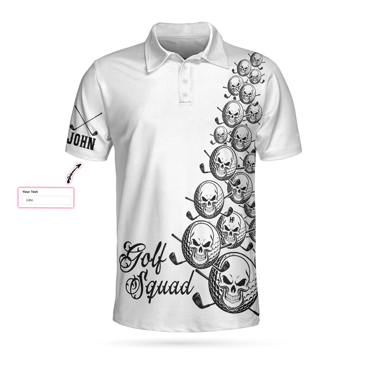 Skull Golfer Custom Name Polo Shirt, White Golf Squad Shirt, Personalized Golf Shirt For Men - Perfect Gift For Men, Golfers