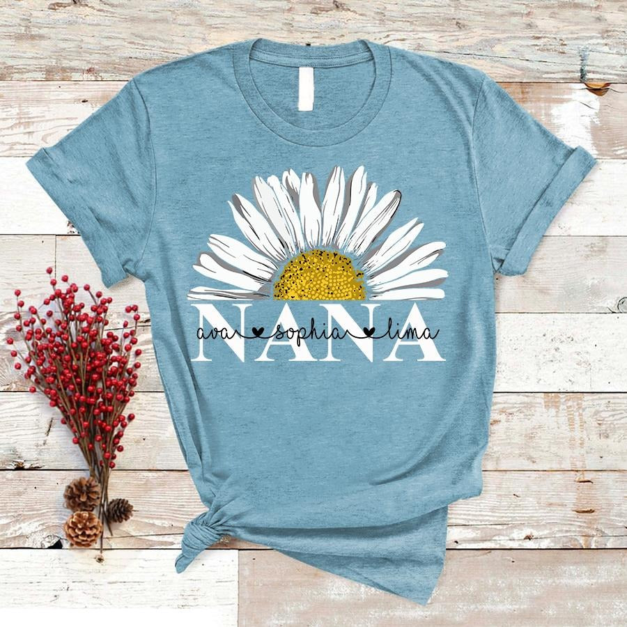 Grandma and Kids Custom Name T-shirt, Nana Daisy Personalized Shirt - Perfect Gift For Gigi, Nana, Mimi, Grandma