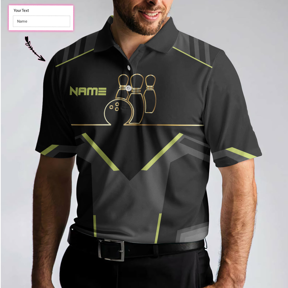 Slow Roll Black And Golden Pattern Custom Bowling Polo Shirt, Personalized Bowling Shirt For Men, Best Gift For Bowler - Perfect Gift For Men