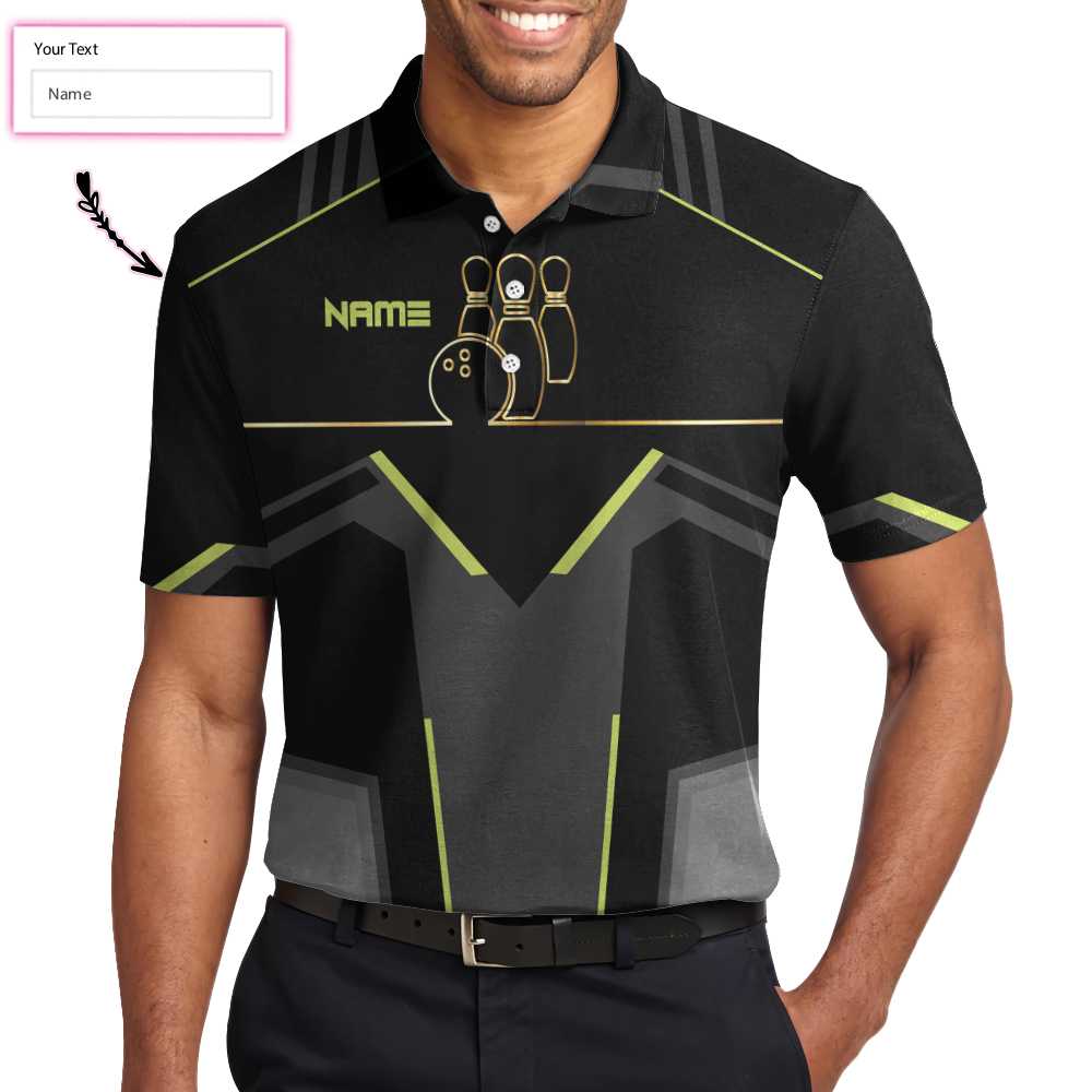 Slow Roll Black And Golden Pattern Custom Bowling Polo Shirt, Personalized Bowling Shirt For Men, Best Gift For Bowler - Perfect Gift For Men