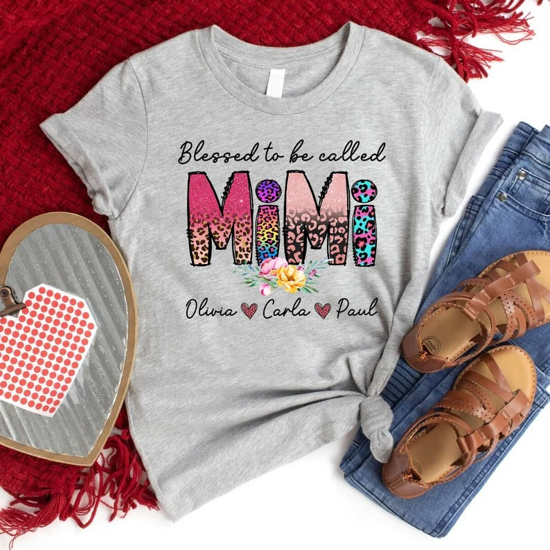 Mimi and Kids Custom Name T-shirt, Blessed To Be Called Mimi Personalized Shirt - Perfect Gift For Gigi, Nana, Mimi, Grandma