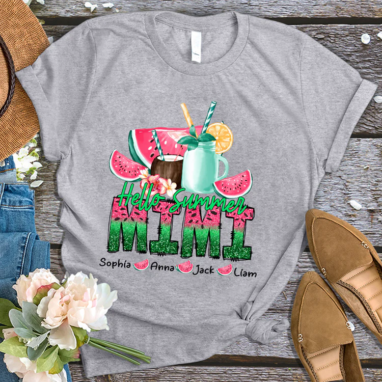 Mimi with Kids Custom Name T-shirt,  Mother's Day Shirt, Summer Mimi And Kids Personalized Shirt - Perfect Gift For Nana, Mimi, Grandma