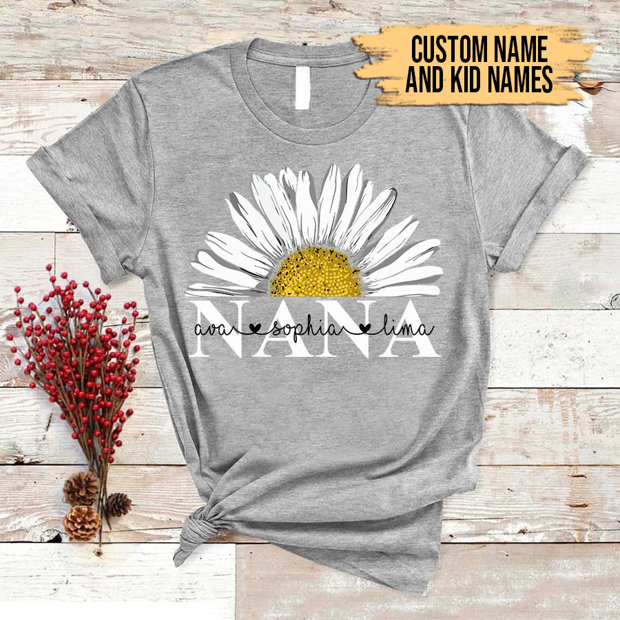 Grandma and Kids Custom Name T-shirt, Nana Daisy Personalized Shirt - Perfect Gift For Gigi, Nana, Mimi, Grandma