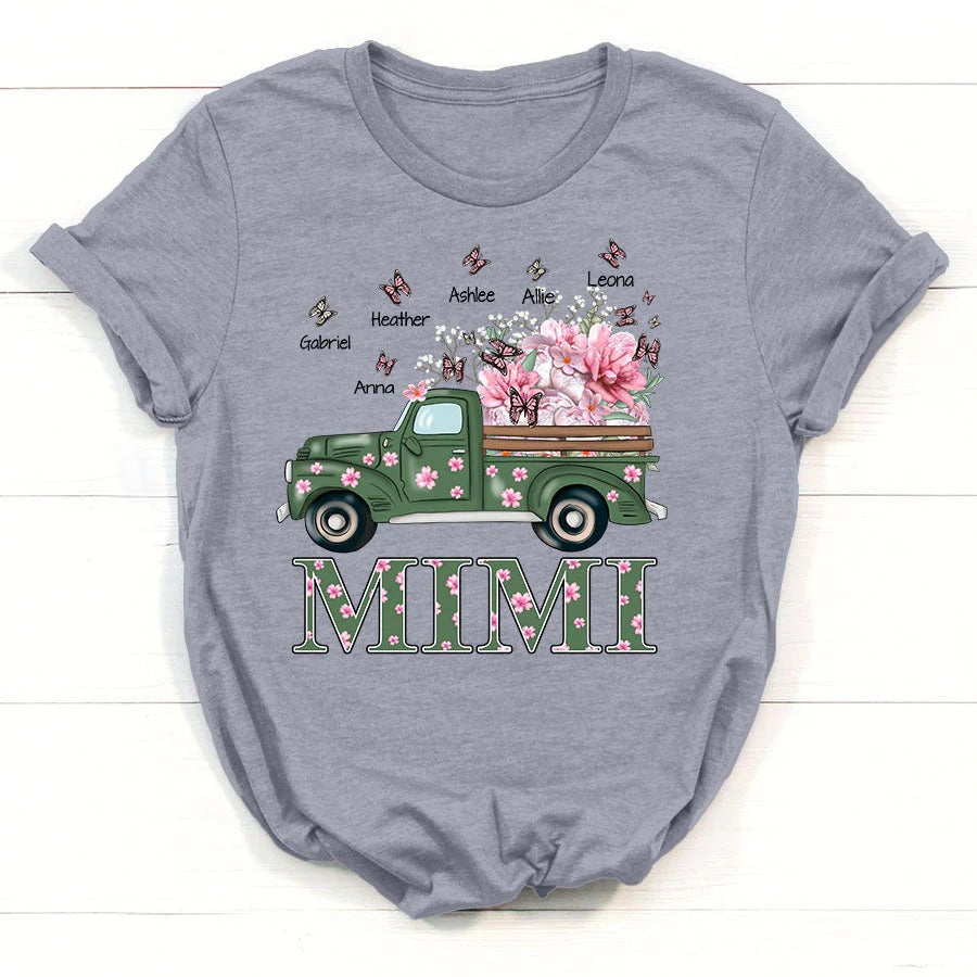Mimi and Kids Custom Name T-shirt, Flower Truck Personalized Shirt - Perfect Gift For Gigi, Nana, Mimi, Grandma