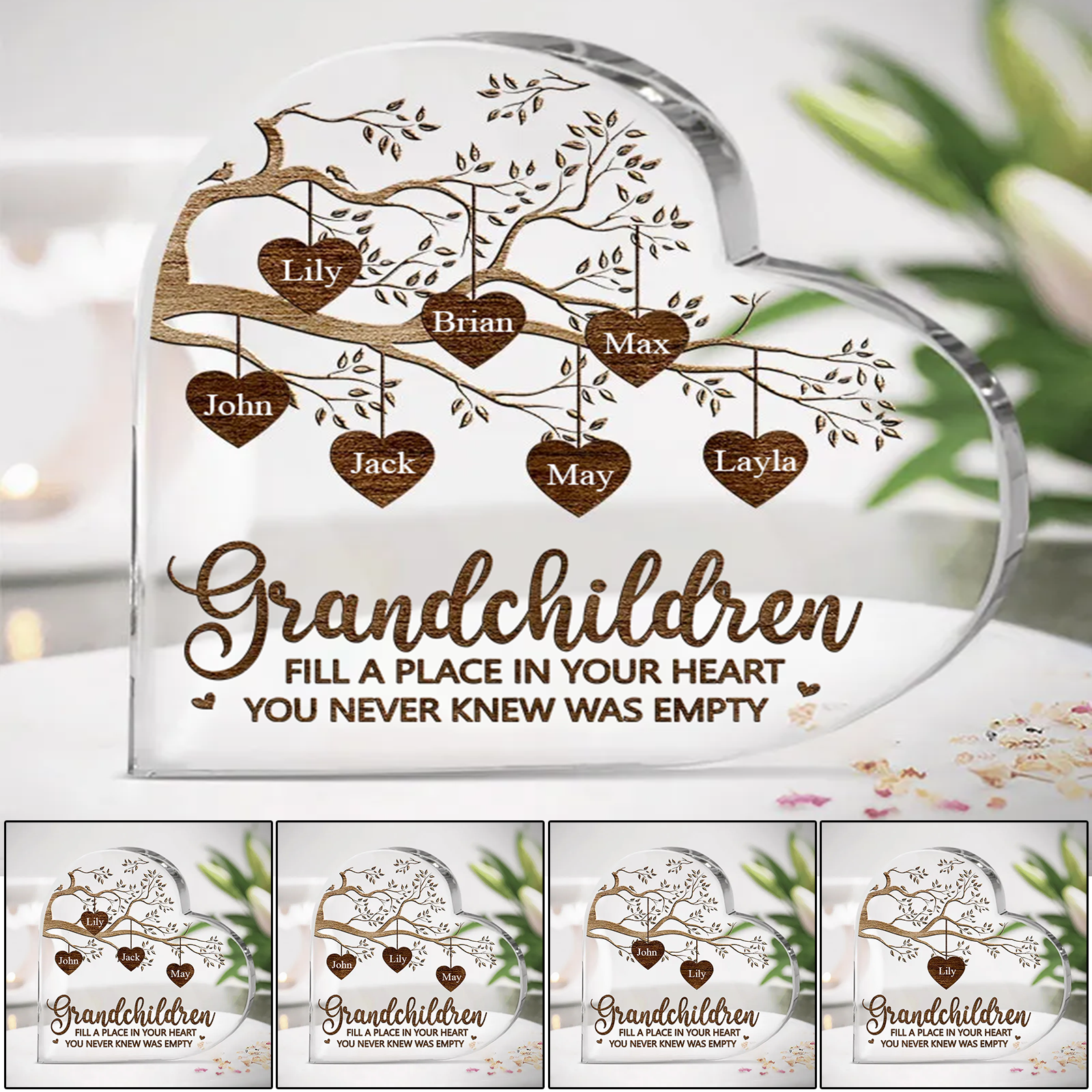 Grandchildren Custom Heart Shaped Acrylic Plaque, Mother's Day, Fill A Place In Your Heart You Never Knew Was Empty Personalized Custom Heart Shaped Acrylic Plaque