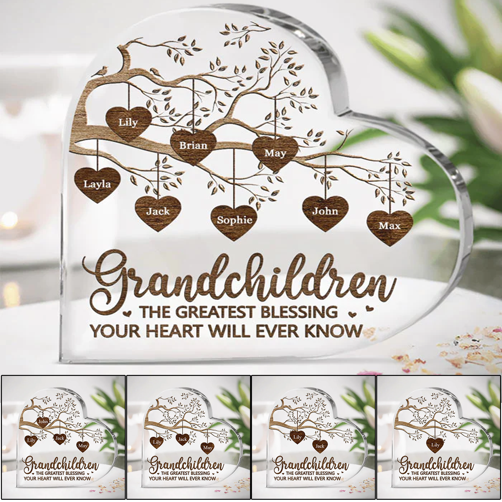 Grandchildren Custom Heart Shaped Acrylic Plaque, Mother's Day, The Greatest Blessing Personalized Custom Heart Shaped Acrylic Plaque, Your Heart Will Ever Know Custom Heart Shaped Acrylic Plaque