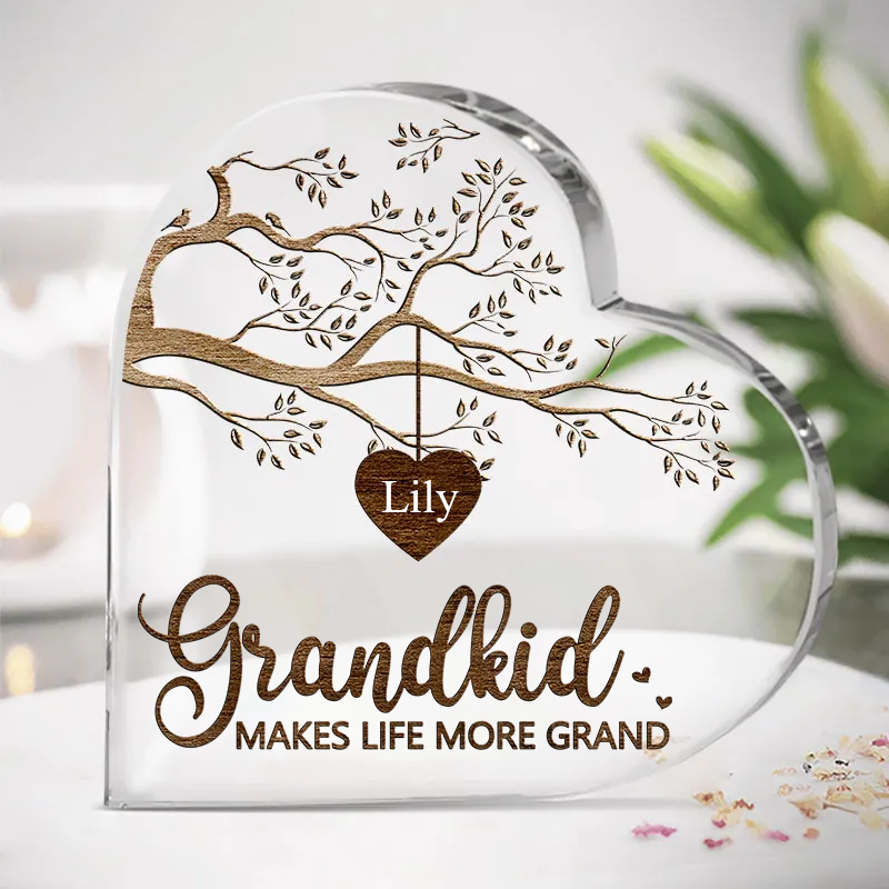 Grandkids Custom Heart Shaped Acrylic Plaque, Mother's Day, Birthday Gift For Grandma Make Life More Grand - Family Personalized Custom Heart Shaped Acrylic Plaque