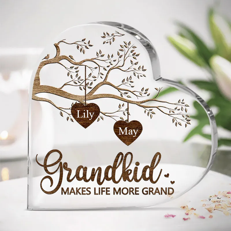 Grandkids Custom Heart Shaped Acrylic Plaque, Mother's Day, Birthday Gift For Grandma Make Life More Grand - Family Personalized Custom Heart Shaped Acrylic Plaque