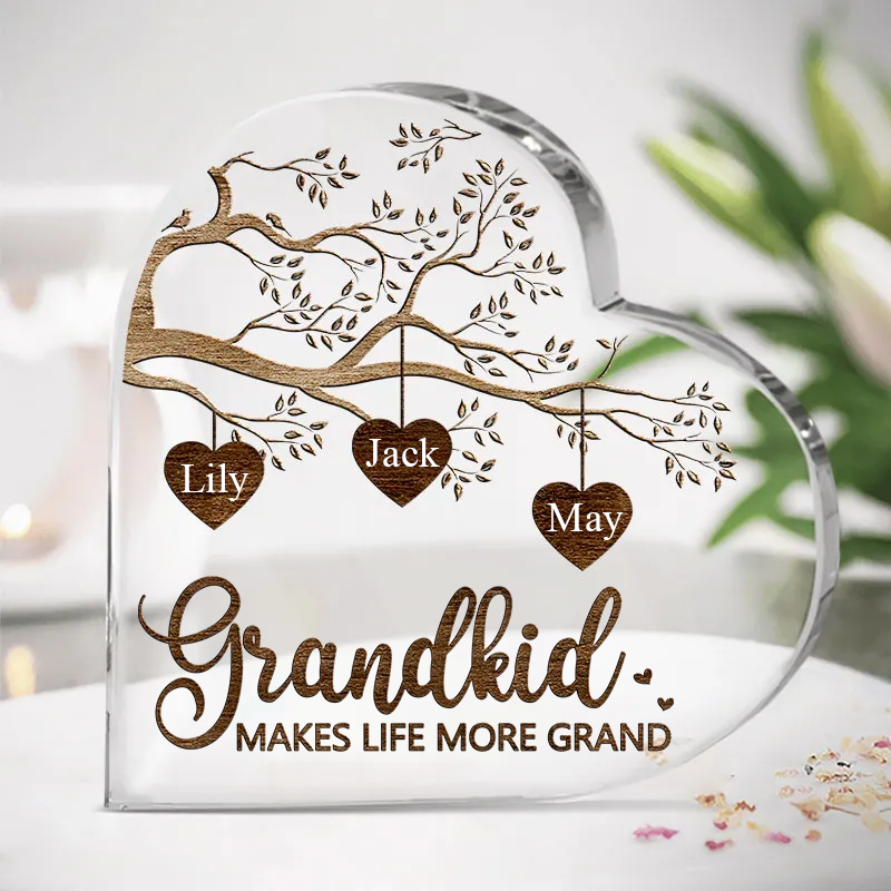 Grandkids Custom Heart Shaped Acrylic Plaque, Mother's Day, Birthday Gift For Grandma Make Life More Grand - Family Personalized Custom Heart Shaped Acrylic Plaque