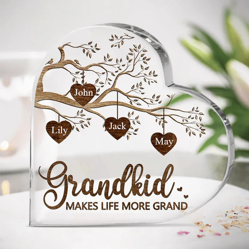 Grandkids Custom Heart Shaped Acrylic Plaque, Mother's Day, Birthday Gift For Grandma Make Life More Grand - Family Personalized Custom Heart Shaped Acrylic Plaque