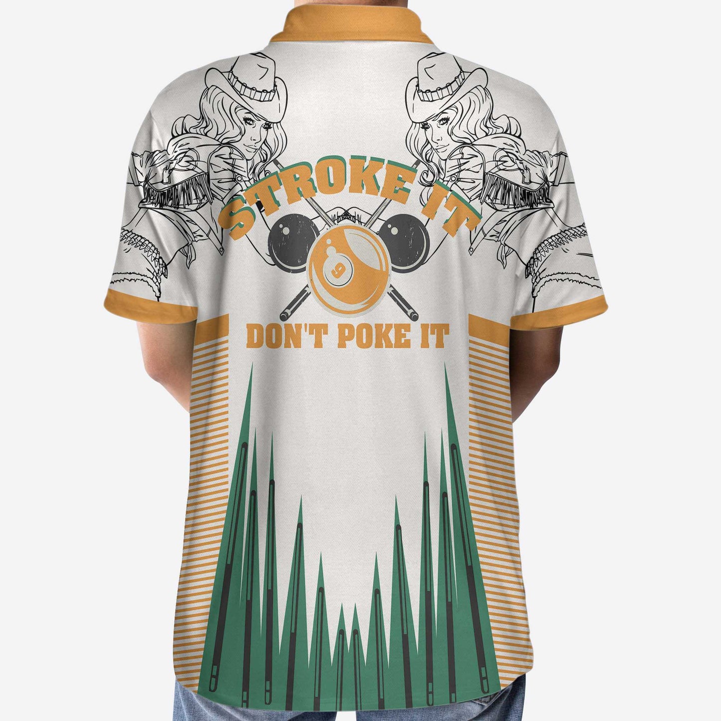 Billiards Polo Shirt, Stroke It Don't Poke It Billiards Polo Shirt, 8-ball Texas Cowgirl Sketching Polo Shirt, Best Billiards Shirt For Men - Perfect Gift For Men, Billiard Lover