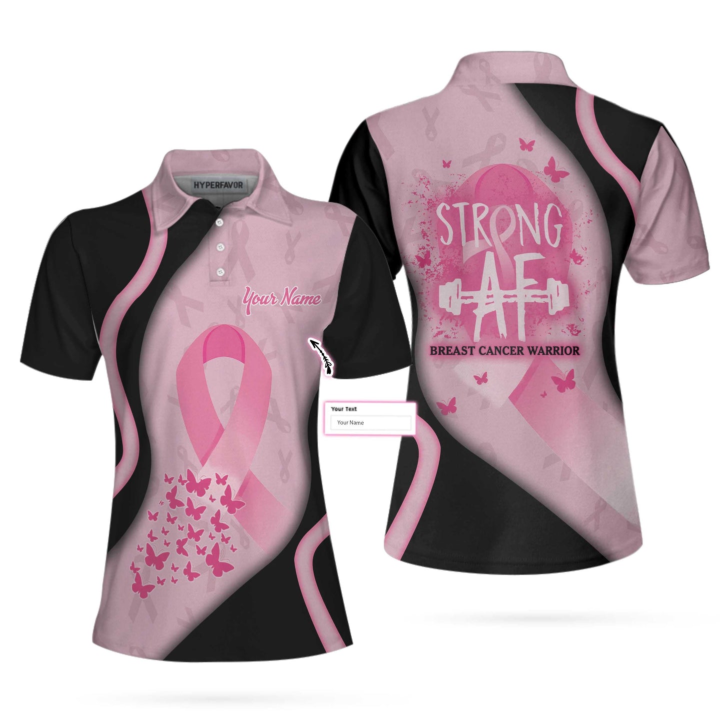 Strong AF Breast Cancer Warrior Custom Short Sleeve Women Polo Shirt, Personalized Pink Breast Cancer Awareness Shirt For Ladies - Perfect Gift For Women
