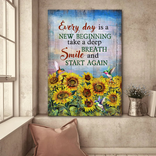 Jesus Portrait Canvas- Sunflower painting, Purple sky drawing- Gift for Christian- Every day is a new beginning - Portrait Canvas Prints, Wall Art