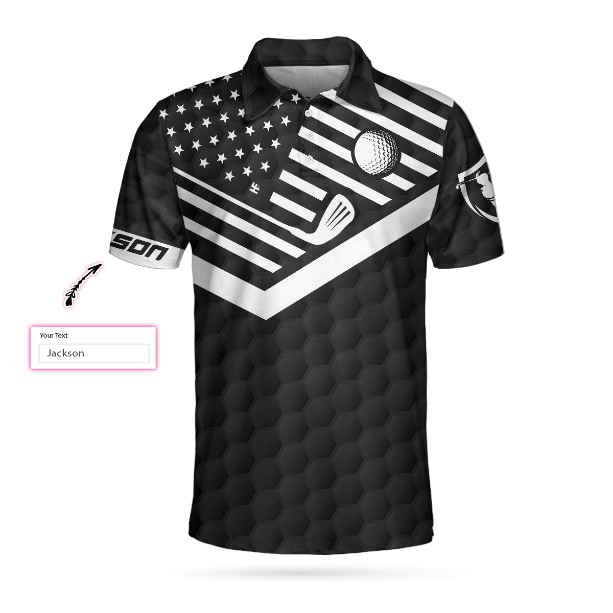 Talk Birdie To Me Custom Polo Shirt, Personalized Black American Flag Golf Shirt For Men