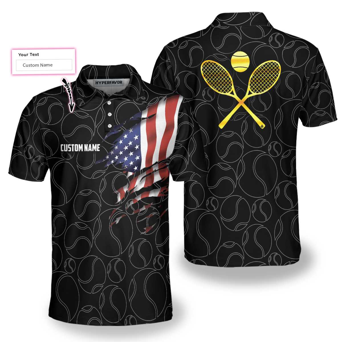 Tennis American Flag Custom Name Polo Shirt, Personalized American Flag Tennis Polo Shirt For Men, Tennis Gift For Male Players - Perfect Gift For Men