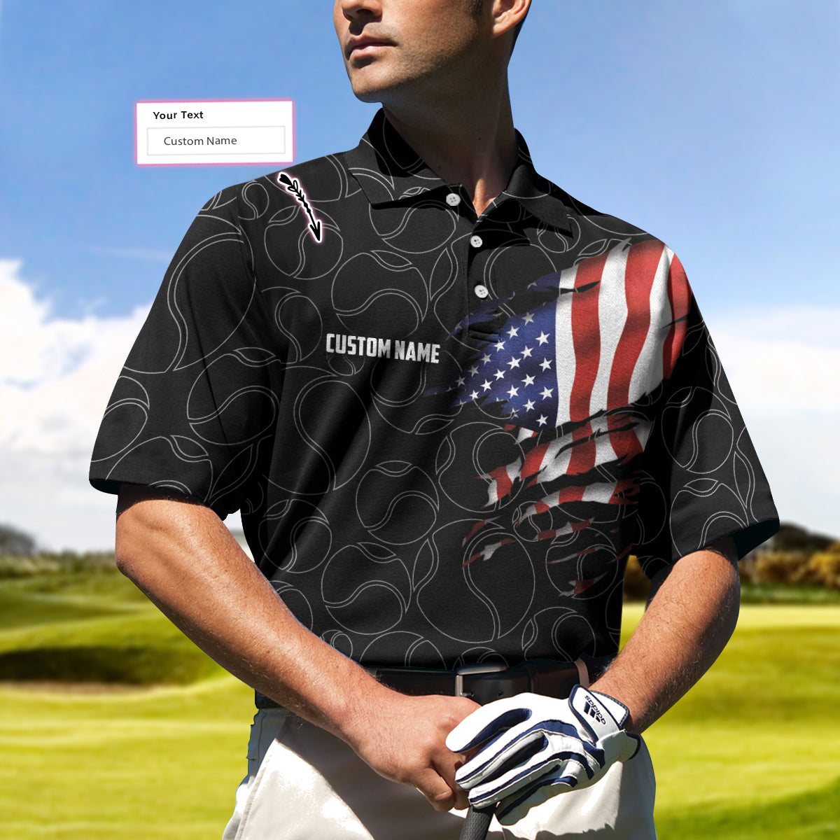 Tennis American Flag Custom Name Polo Shirt, Personalized American Flag Tennis Polo Shirt For Men, Tennis Gift For Male Players - Perfect Gift For Men