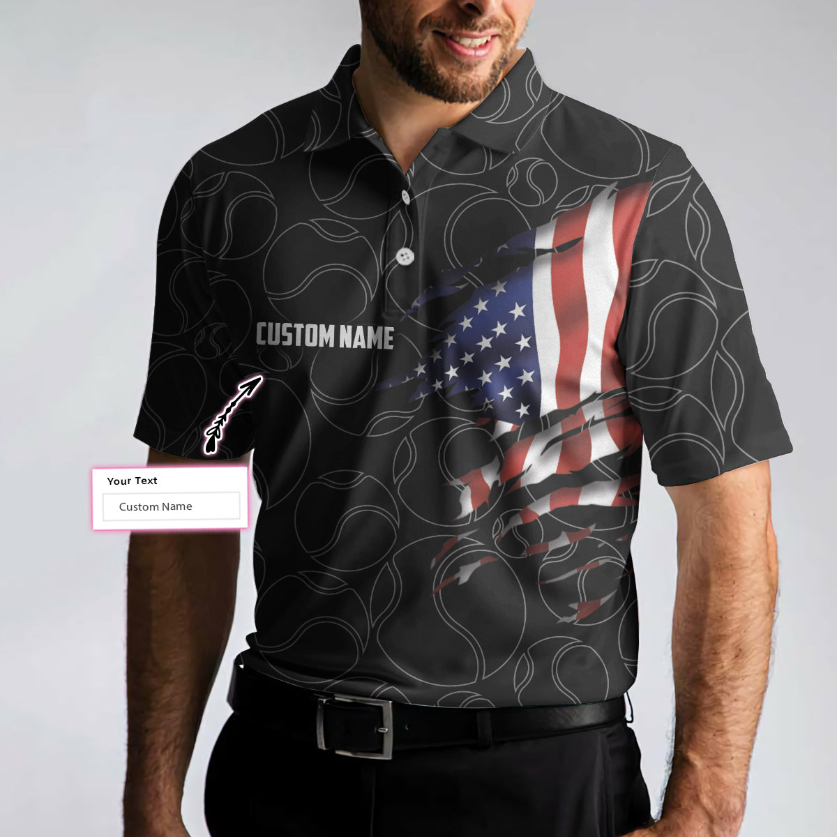 Tennis American Flag Custom Name Polo Shirt, Personalized American Flag Tennis Polo Shirt For Men, Tennis Gift For Male Players - Perfect Gift For Men