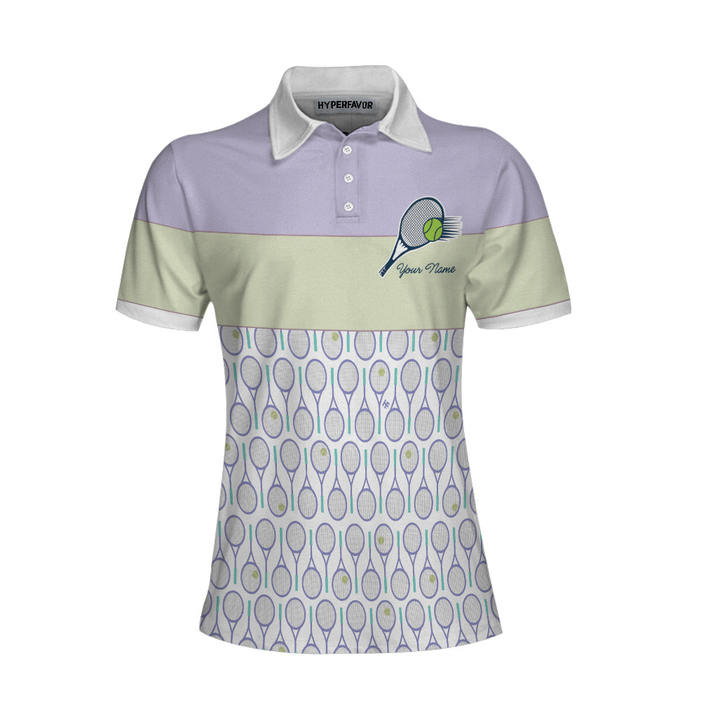 Tennis In Purple Pattern Custom Name Polo Shirt, Personalized Purple Pattern Tennis Shirt For Female Player - Perfect Gift For Women, Ladies