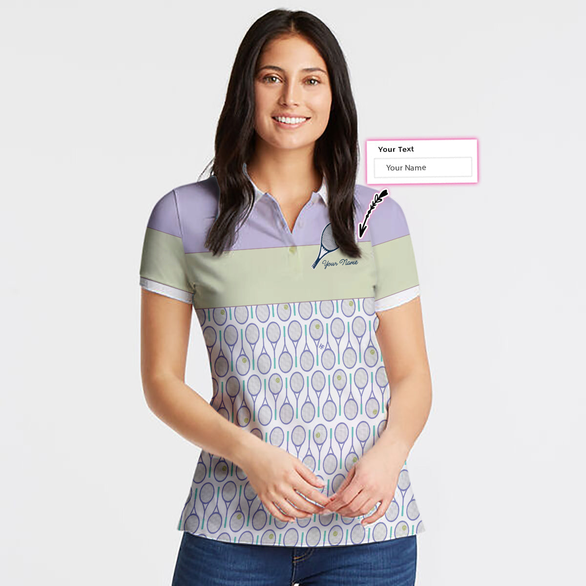 Tennis In Purple Pattern Custom Name Polo Shirt, Personalized Purple Pattern Tennis Shirt For Female Player - Perfect Gift For Women, Ladies