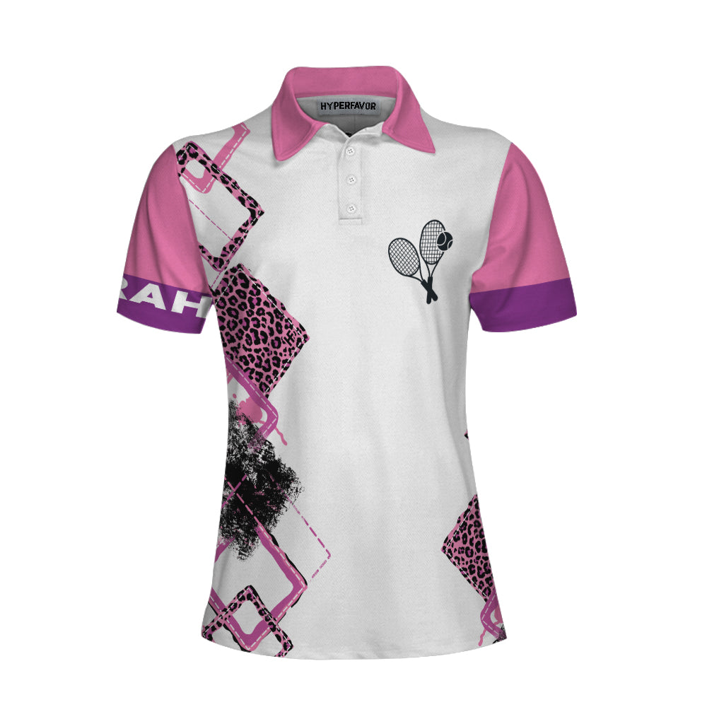 Tennis Custom Name Women Polo Shirt, Weekend Forecast Tennis Polo Shirt, Personalized Pink Leopard Tennis Shirt For Women - Best Gift For Ladies