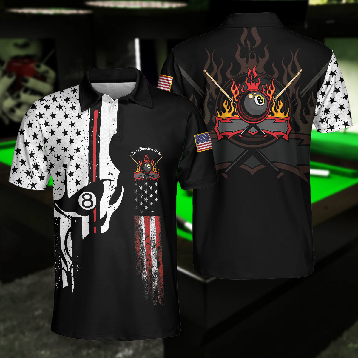 The Chosen Ones Skull Billiards Pool Polo Shirt, 8-ball Black And White Skull American Flag Billiards Shirt For Men - Perfect Gift For Men
