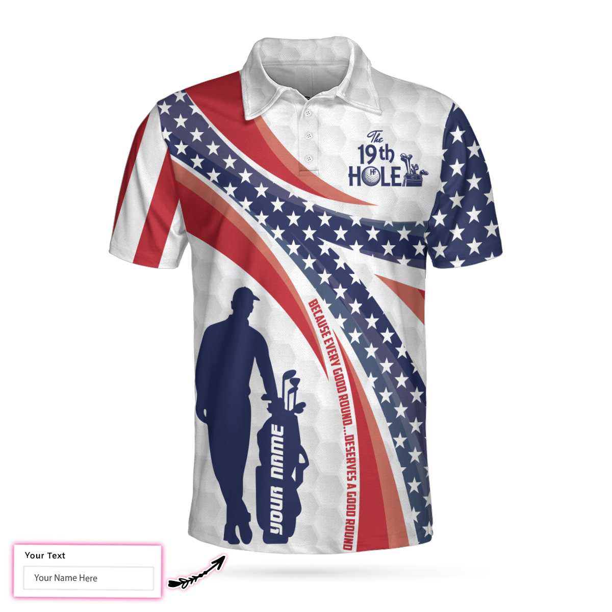 The Nineteenth Hole Custom Polo Shirt, Personalized American Flag Golfer Polo Shirt, Best Golf Shirt - Perfect Gift For Men