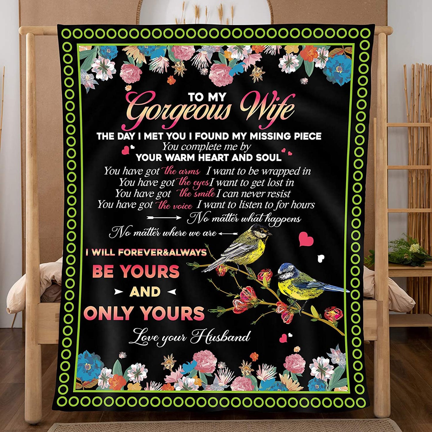 Personalized Gift For Wife Blankets - To My Gorgeous Wife, Bird Couple Blanket - Custom Romantic Gift For Wife From Husband, Newlyweds, Birthday, Anniversary Wedding, Christmas, Valentine's Day Blanket