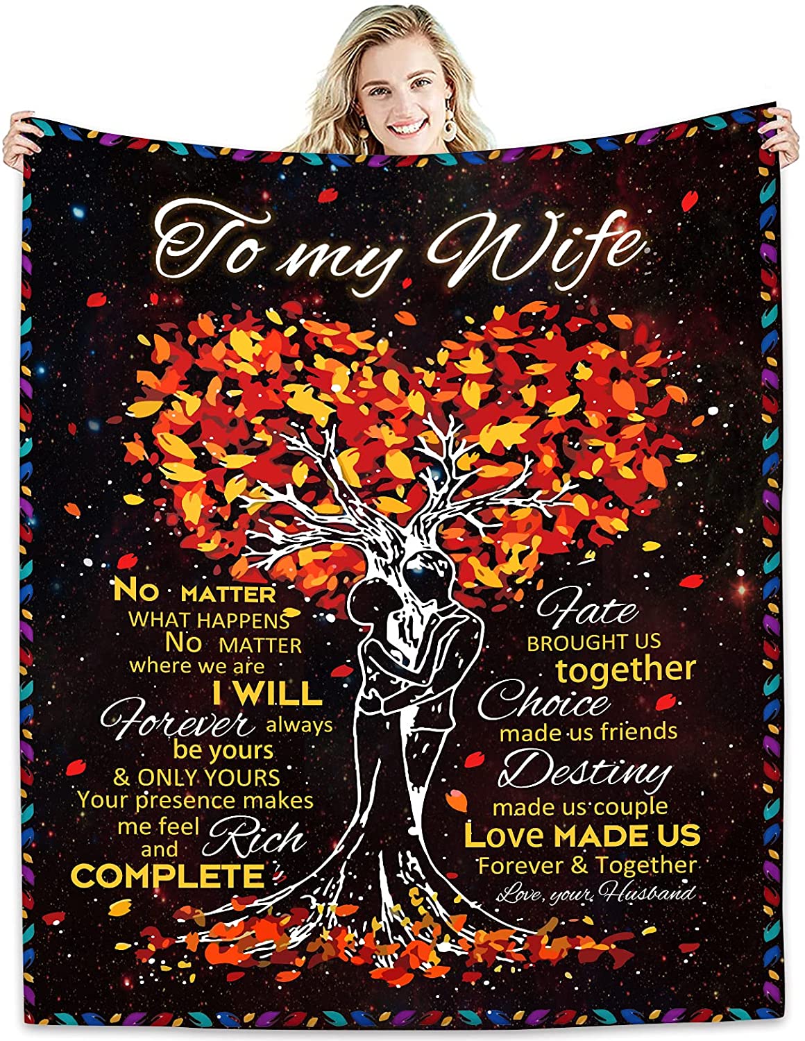 Gift For Wife, Couple Blanket, Couple under the tree, Autumn leaves, fate brought us together Blanket - Valentine, Christmas, Wedding Anniversary Fleece Blanket