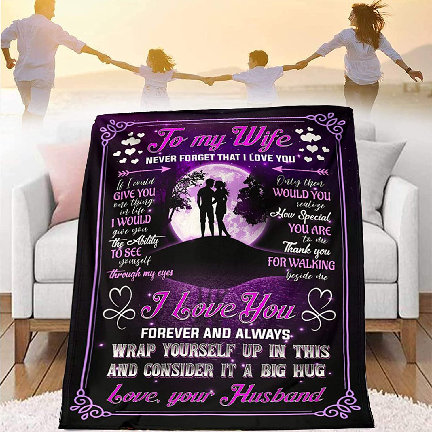 Gift For Wife, Couple And Moon Blanket, Love Your Husband, Wrap Yourself Up In This And Consider It A Big Hug Blanket - Valentine, Christmas, Wedding Anniversary Fleece Blanket