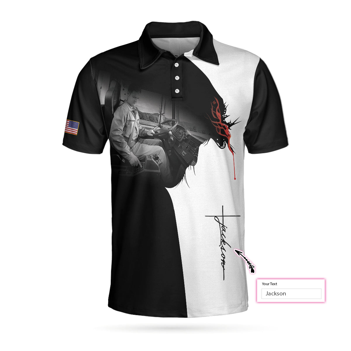 Trucker I Can Do All Things Short Sleeve Custom Polo Shirt, Christian American Flag Polo Shirt For Truckers - Perfect Gift For Men