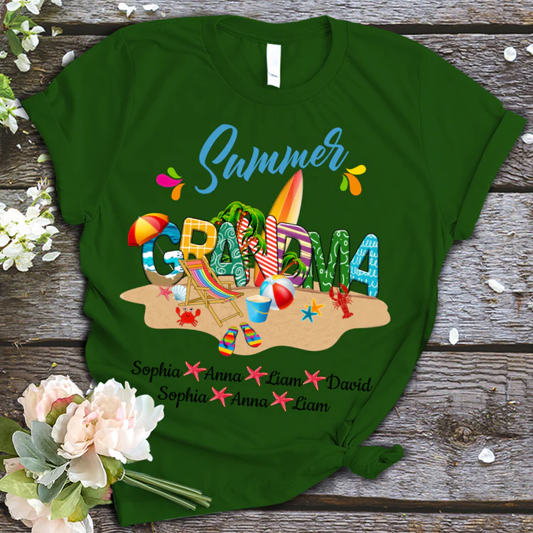 Grandma And Kids Custom Name t-shirt, Mother's Day Shirt, Summer Grandma And Kids Personalized Shirt - Perfect Gift For Nana, Mimi, Grandma