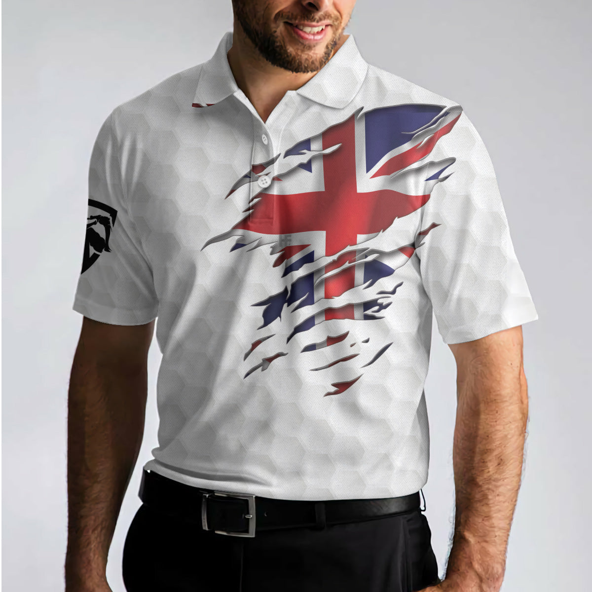 United Kingdom Eagle Flag Polo Shirt, Golf Pattern Ripped Great Britain Jack Polo Shirt, UK Golf Shirt - Perfect Gift For Men