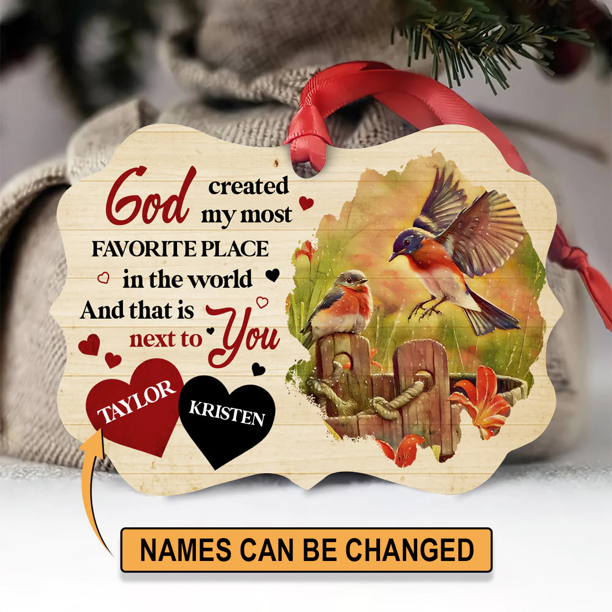 Jesus Aluminum Ornament - Personalized Christian Aluminum Ornament - Custom Gift For Christian Couple, Spouse, Lover - God Created My Most Favorite Place In The World