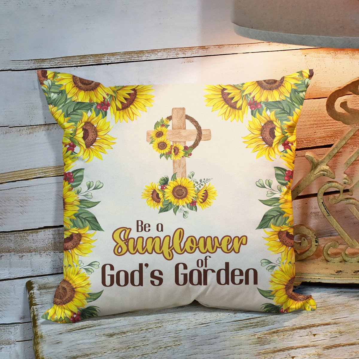 Bible Verse Pillow - Scripture Pillow - God Pillow -  Beautiful Cross Pillow - Sunflower Of Gods Garden