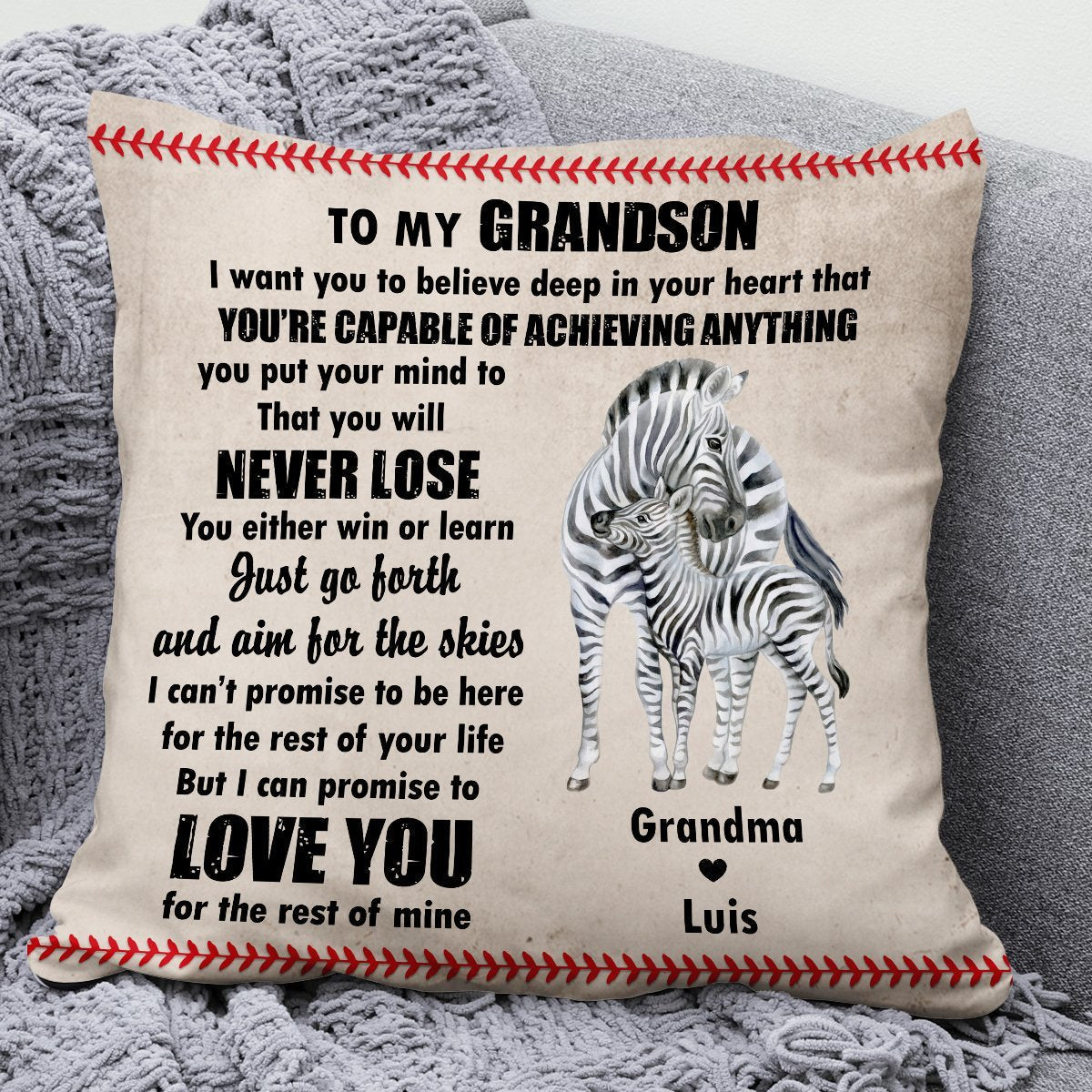 Bible Verse Pillow - Scripture Pillow - Lovely Personalized Throw Pillow For Grandchildren - Just Go Forth And Aim For The Skies