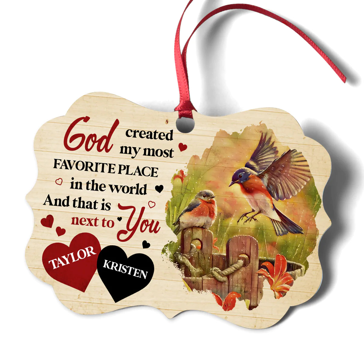 Jesus Aluminum Ornament - Personalized Christian Aluminum Ornament - Custom Gift For Christian Couple, Spouse, Lover - God Created My Most Favorite Place In The World