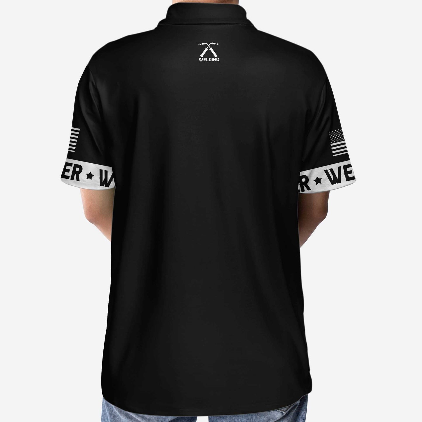 Welder Men Polo Shirt, The Man The Myth The Legend Polo Shirt, Personalized Black And White American Flag Welder Shirt - Perfect Gift For Men, Welders