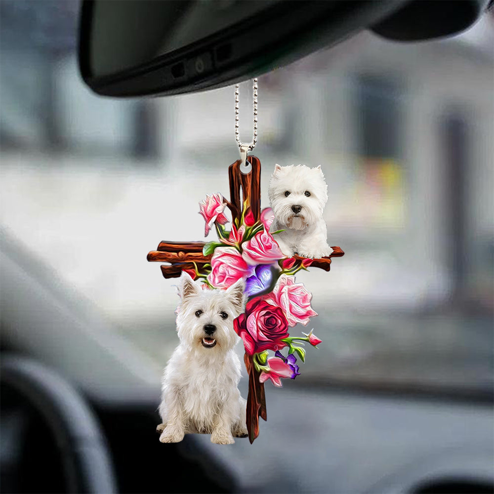 West Highland White Terrier Roses and Jesus Ornament - Dog Car Hanging Ornament - Gift For Dog Mom, Dog Lover, Dog Owner