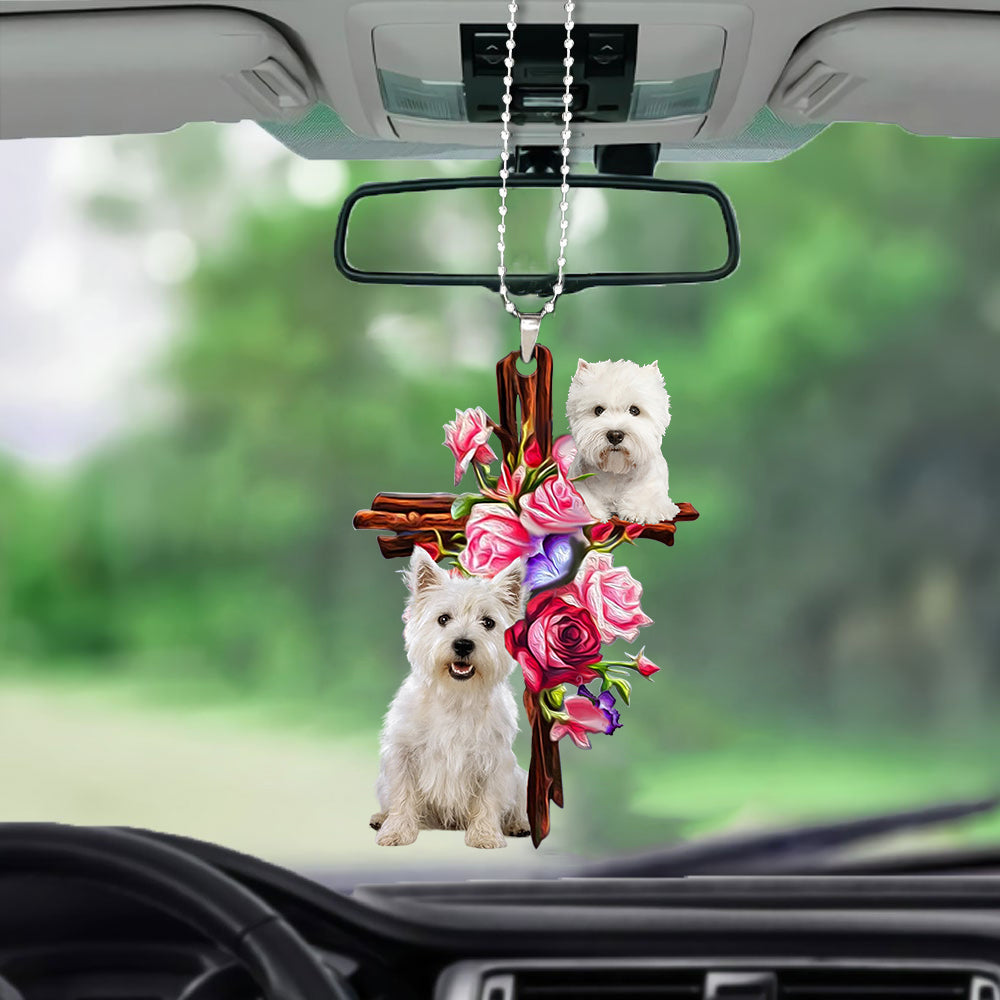West Highland White Terrier Roses and Jesus Ornament  - Dog Car Hanging Ornament - Gift For Dog Mom, Dog Lover, Dog Owner