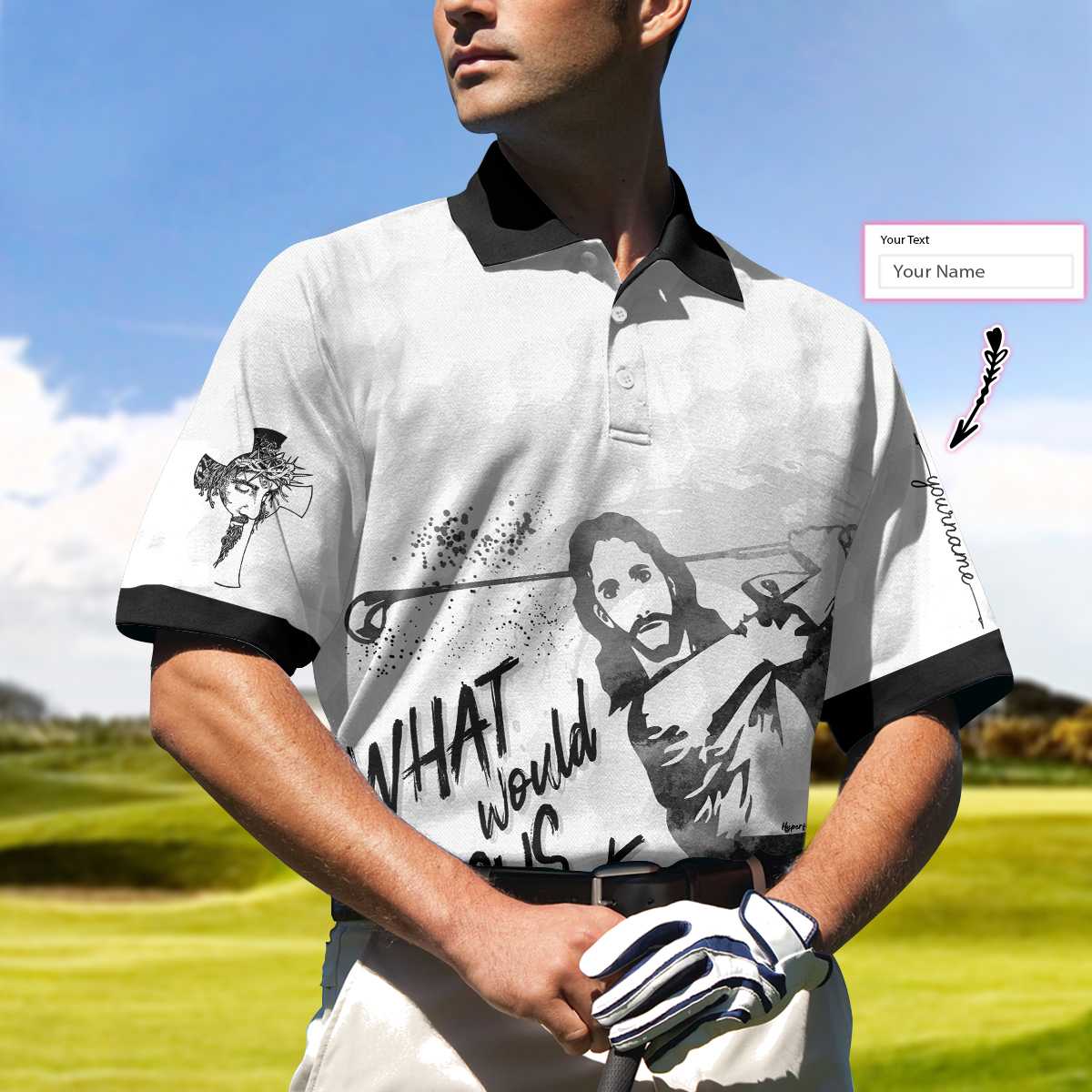 What Would Jesus Shoot Black And White Custom Polo Shirt, Personalized Golf Shirt For Men