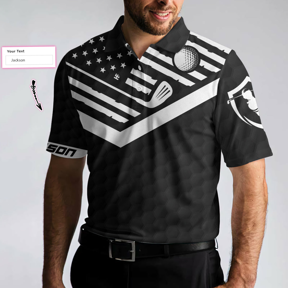 When My Wife Lets Me Play Golf Custom Polo Shirt, Personalized Black American Flag Golf Shirt - Perfect Gift For Men