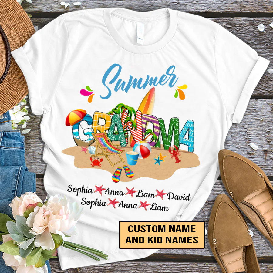 Grandma And Kids Custom Name t-shirt,  Mother's Day Shirt, Summer Grandma And Kids Personalized Shirt - Perfect Gift For Nana, Mimi, Grandma